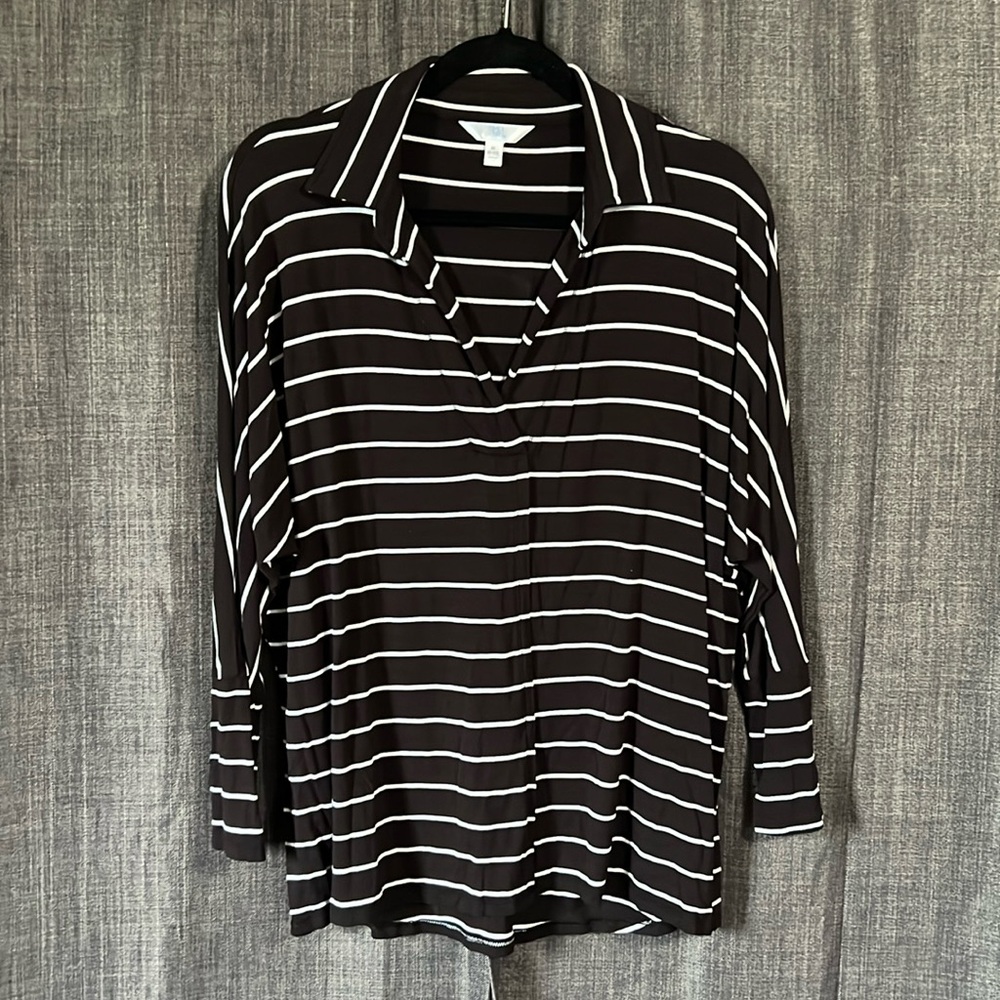 Time and tru black and white striped tunic tshirt size medium